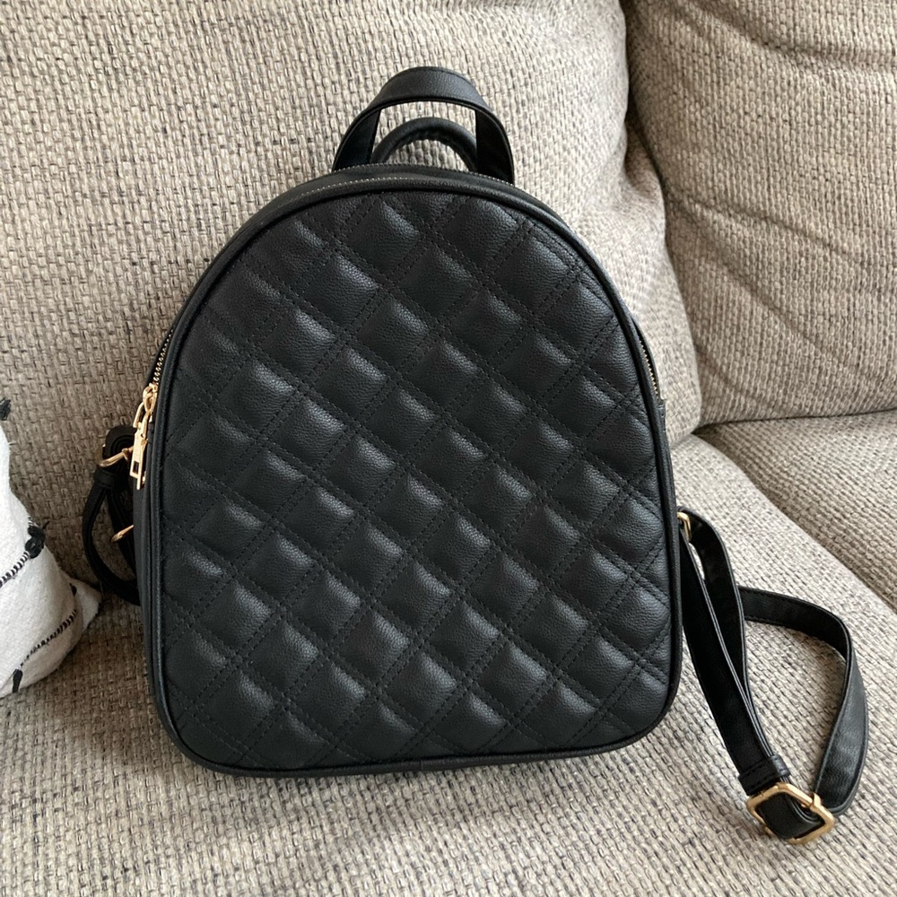 Black Quilted Backpack Purse